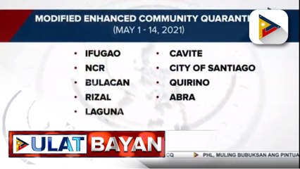 MECQ, iiral sa NCR Plus bubble, Ifugao, Santiago City, Quirino at Abra sa May 1 - 14; GCQ, ipatutupad sa iba pang lugar sa Pilipinas sa May 1-31