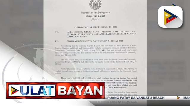 Inanunsyo ng Supreme Court na mananatiling sarado hanggang May 14 ang mga trial at appellate collegiate courts