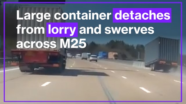 Large container detaches from lorry and swerves across M25