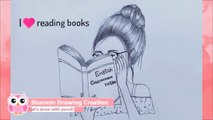 A girl is studying Pencil Sketch for beginners || How to Draw a Girl is reading Book step by step