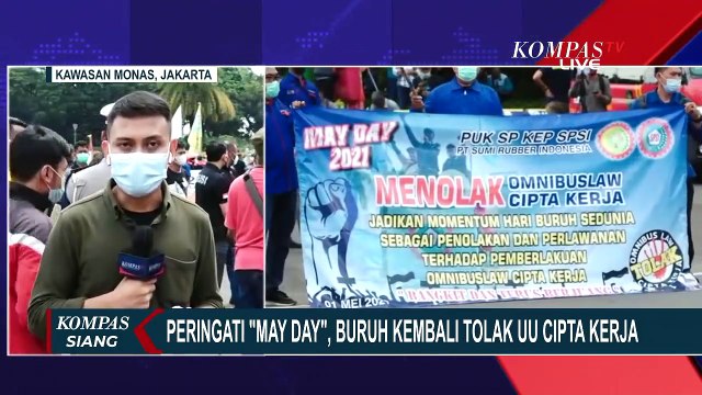 May Day, Ribuan Buruh Gelar Demo dan Aksi Teatrikal 'Kuburan Massal Korban Omnibus Law' di Monas
