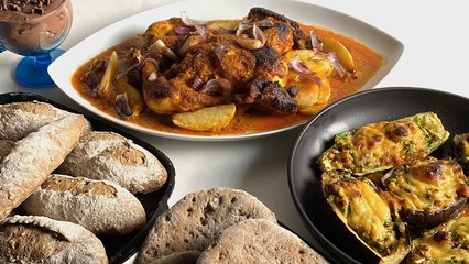 courgettes et aubergines au thon, Poulet à l'Oriental, pain céréales - koujinet romdhan 4 Ep 17