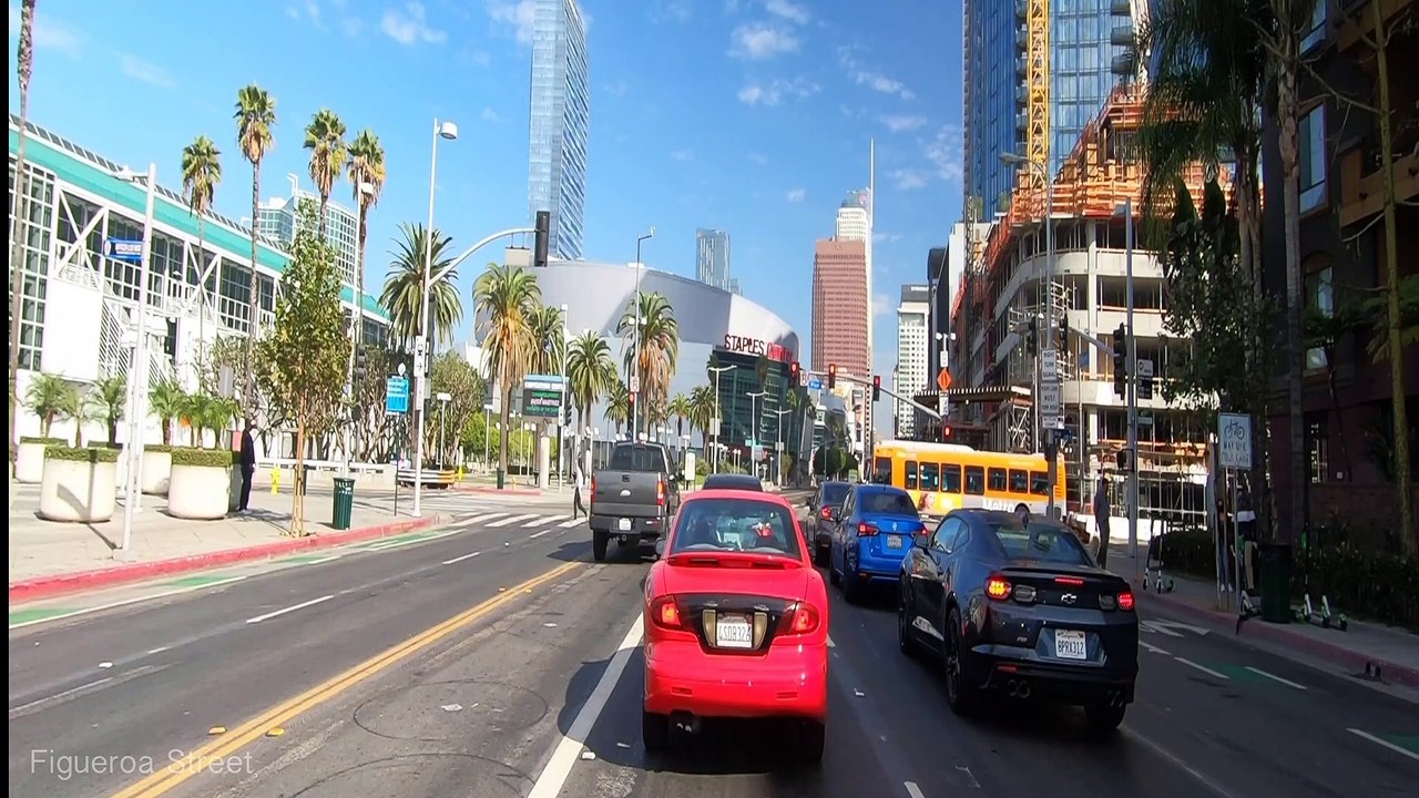 DRIVING LOS ANGELES, FIGUEROA STREET, DOWNTOWN LOS ANGELES