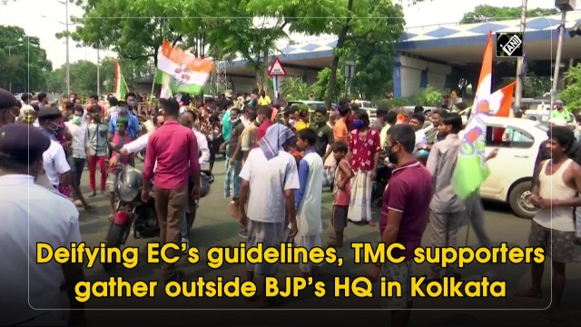 Defying EC’s guidelines, TMC supporters gather outside BJP’s HQ in Kolkata