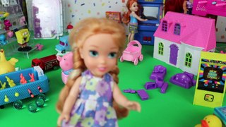 Toy Shop! Elsa and Anna Toddlers play at toy shop.  Merry go round - toys - rides