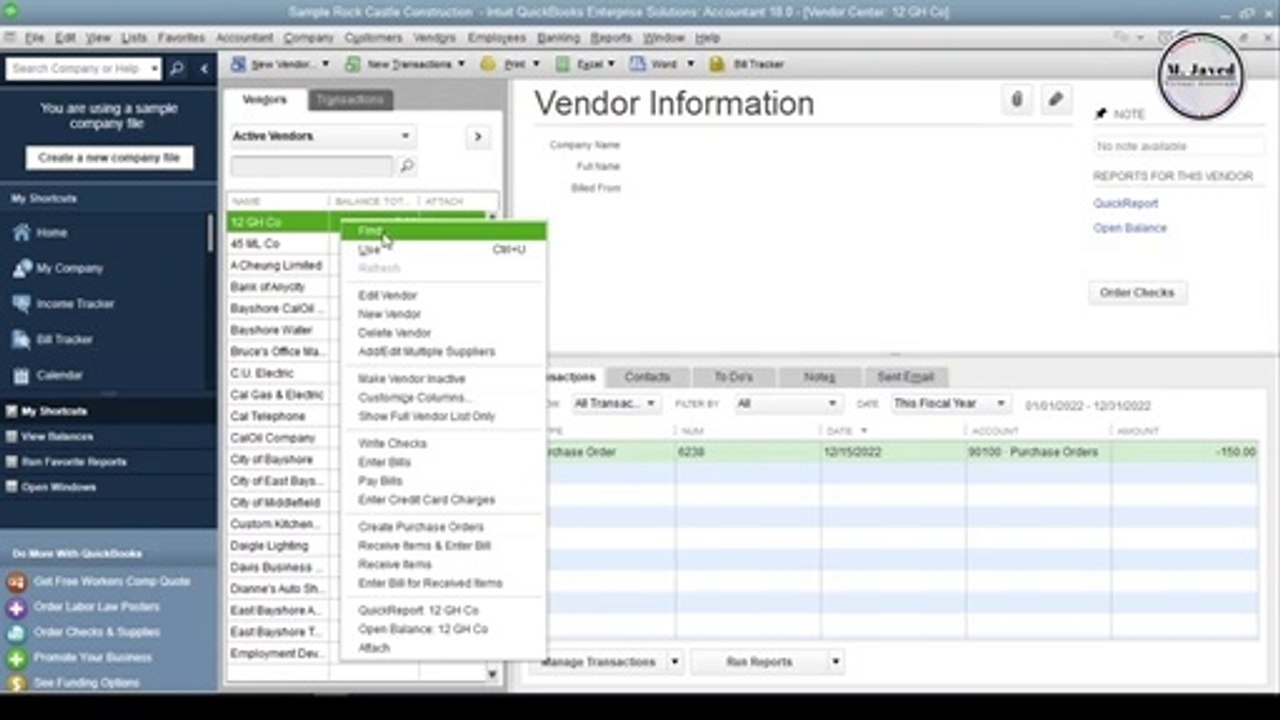 QuickBooks Desktop  Edit, Inactive and Delete a Vendor’s profile