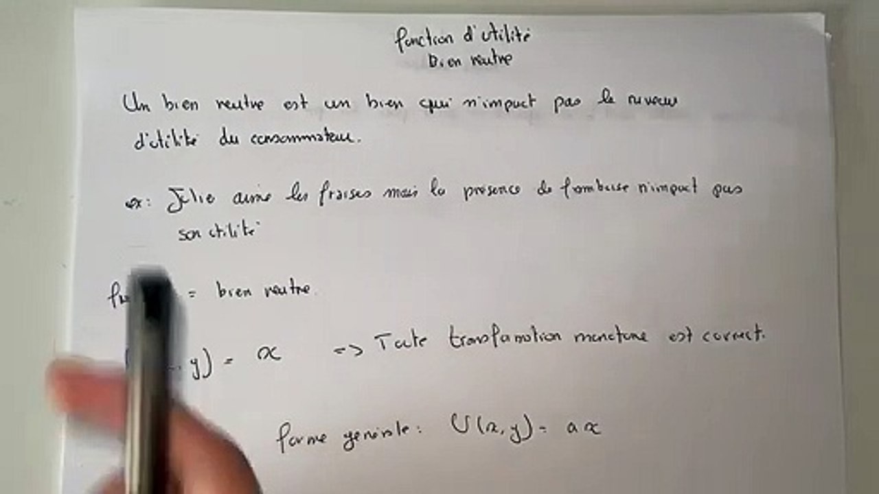 Fonction d’utilité pour les biens neutres - microéconomie S1