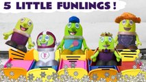 5 Cheeky Monkeys Jumping on the Bed Nursery Rhyme with the Funny Funlings and Disney Cars Lightning McQueen at Christmas in this Family Friendly Full Episode English Toy Story Video for Kids from Kid Friendly Family Channel Toy Trains 4U
