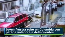 Joven frustra robo en Colombia con patada voladora a delincuentes