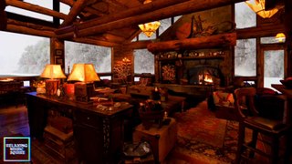 cabin in snow, Fire Place  and Snow Storm Ambience ,Relaxing Music,