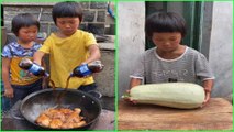 dorable ! Little boy cooking food 조리 クック like professional Chef, Rural life 2 brother