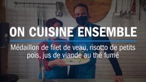 Recette : Médaillon de filet de veau, risotto de petits pois, jus de viande au thé fumé