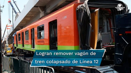 Retiran parte del tren que cayó tras colapso de tramo de la Línea 12 del Metro