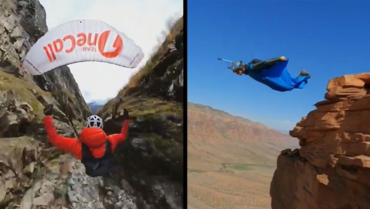 Speedflying Through A Narrow Pass & Going Wingsuit Flying
