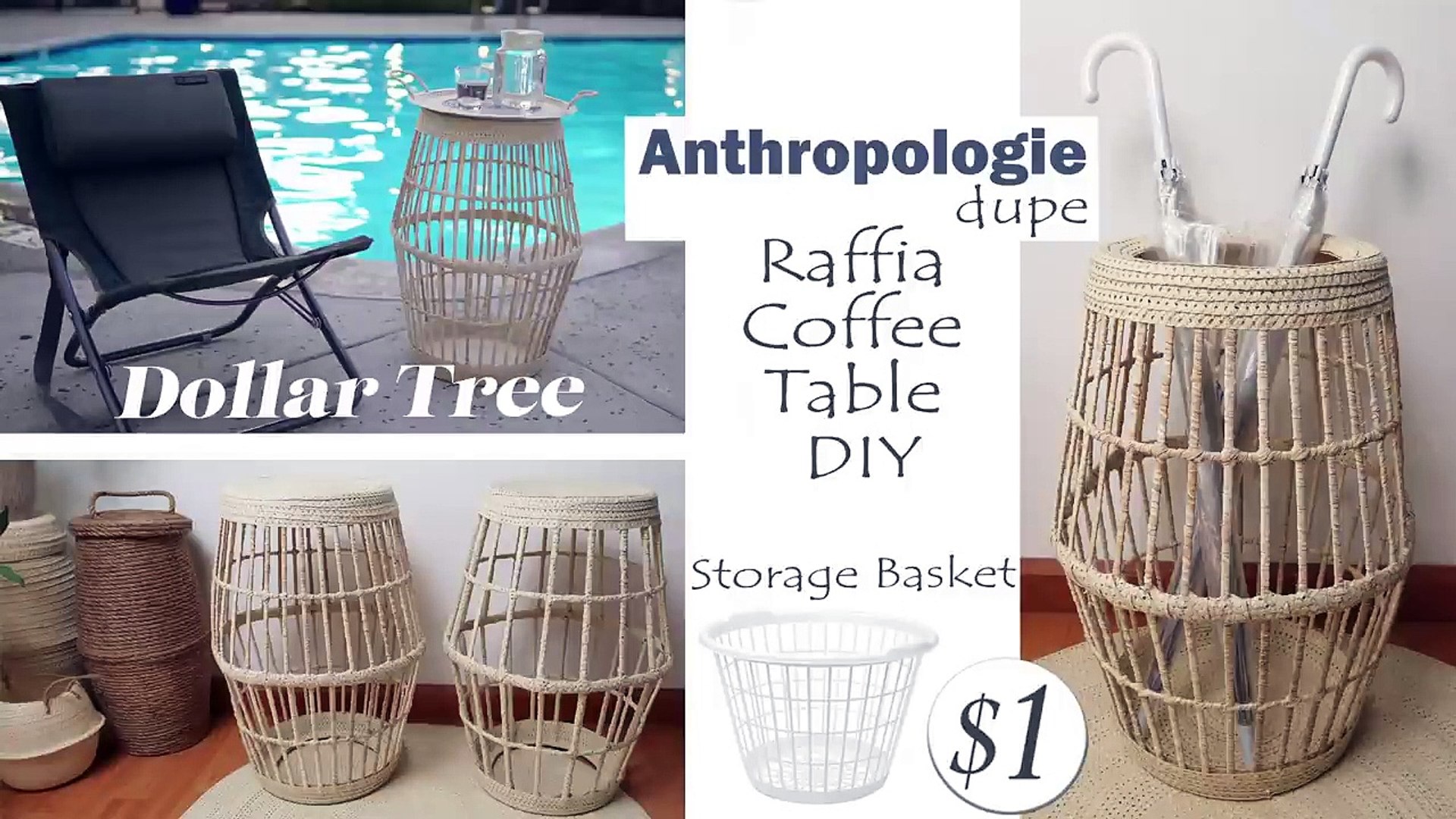 ⁣Dollar Tree Diy Raffia Coffee Table / Anthropologie Diy / Large Storage Basket Diy /