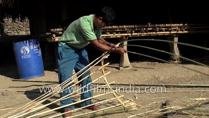Making a bamboo basket in north-east India
