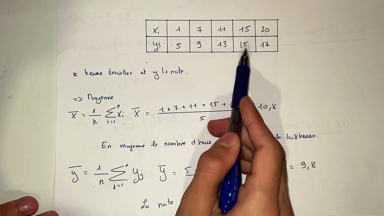 Tableau individualisé  statistiques à deux dimensions  : Calcul des  moyennes, variances, covariance...