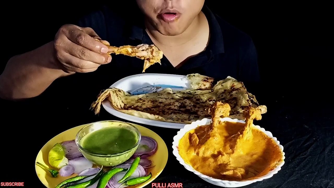 ASMR _ INDIAN PUNJABI BUTTER CHICKEN   TANDOORI NAAN _ MINT CHUTNEY (SAUCE) NO TALKING ONLY EATING(720P_HD)