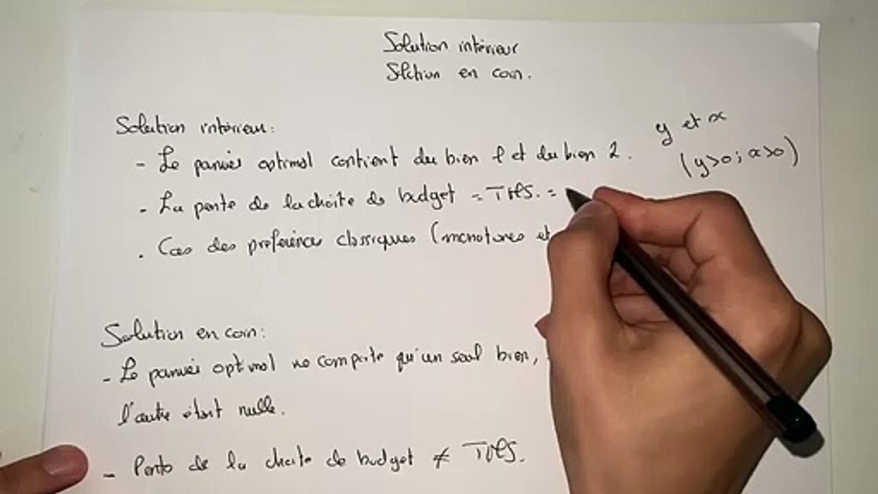 Différence entre solution intérieure et solution en coin - microéconomie S1
