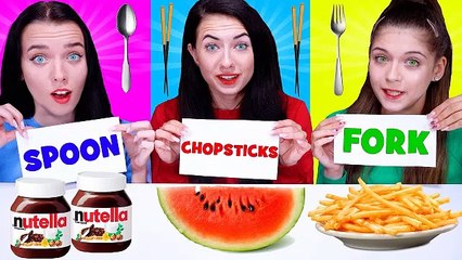 ASMR Spoon, Fork, Chopsticks Food Challenge By LiLiBu