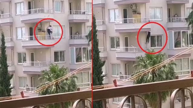 Polisleri kapıda gören suçlu, balkondan balkona atlayıp kaçmaya çalıştı! O anlar kamerada