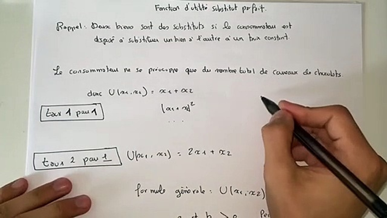 Fonction d’utilité pour les substituts parfaits - microéconomie S1