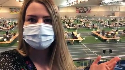 Reporter Molly Williams at the referendum count in Sheffield