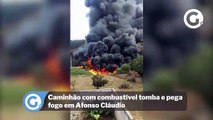 Caminhão com combustível tomba e pega fogo em Afonso Cláudio