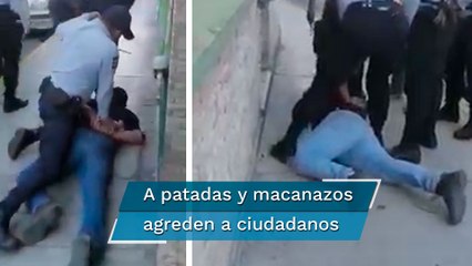 Captan a policías golpeando a dos hombres tras atender percance vial en Hidalgo