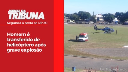 Homem é transferido de helicóptero após grave explosão