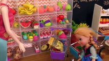 Grocery Store ! Elsa And Anna Toddlers Go Shopping - Barbie Is Store Manager