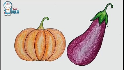 How To Draw Realistic Vegetables / Pumpkin & Brinjal Step By Step