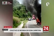 San Martín: colectivo se incendió en carretera Fernando Belaunde