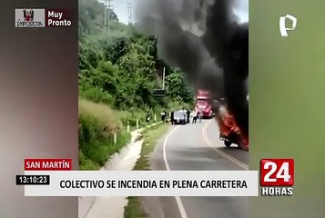 San Martín: colectivo se incendió en carretera Fernando Belaunde