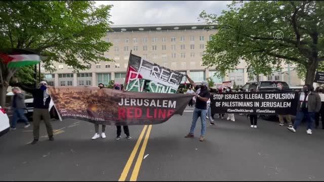 Son dakika haberleri... WASHINGTON - ABD Dışişleri Bakanlığı önünde İsrail'in Mescid-i Aksa'ya ve Filistinlilere yönelik saldırıları protesto edildi
