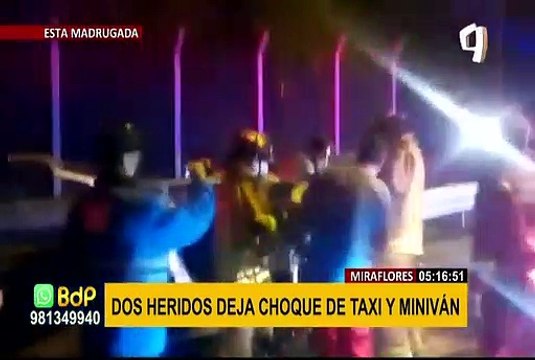 Dos heridos deja choque de taxi y minivan en Miraflores