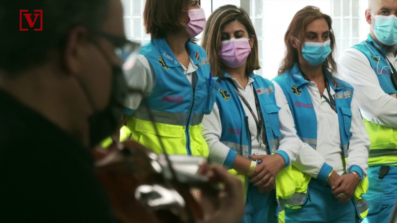 Spanish Nurses Serenaded by Orchestra at Madrid Vaccination Center