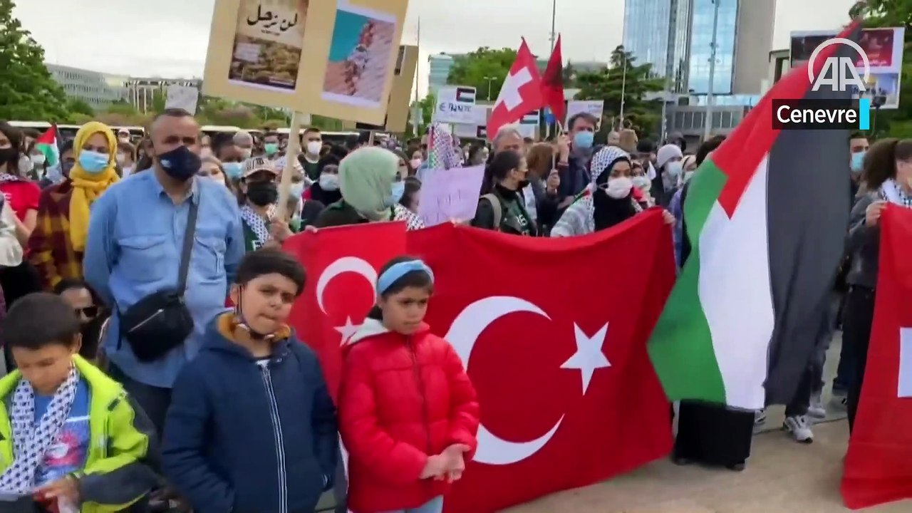 İsrail'in Mescid-i Aksa'ya yönelik saldırıları Cenevre'de BM önünde protesto edildi