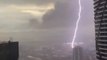 Lightning Bolt Falls On Building During Stormy Weather