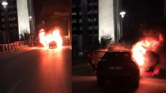 İsrail’i protesto için başkonsolosluk önünde aracını yaktı