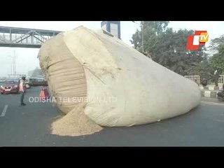 Cattle Fodder Laden Truck Overturns On Highway