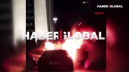 İsrail'i protesto için başkonsolosluk önünde aracını yaktı