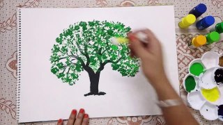 Cotton Swab Tree Painting Easy Steps -- Like Share & Comment