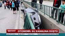 Otomobil su kanalına düştü!