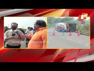 Gas Tanker Turns Turtle On NH 16 In Berhampur, Traffic Stalled
