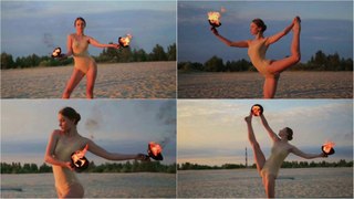 Enthralling Performer dances with Fire pot around Sunrise in a desert |Licensed audio and video