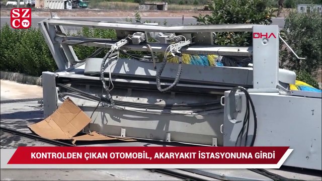 Kontrolden çıkan otomobil akaryakıt istasyonuna daldı