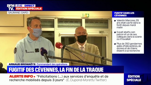 Cévennes: le fugitif s'est rendu à la première patrouille de gendarmes en leur disant 'excusez-moi, je me rends' , selon le commandant des opérations