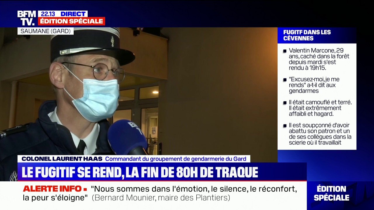 Cévennes: le fugitif n'a "manifesté aucune violence, il était en état d'épuisement" lorsqu'il s'est rendu, selon le colonel Haas