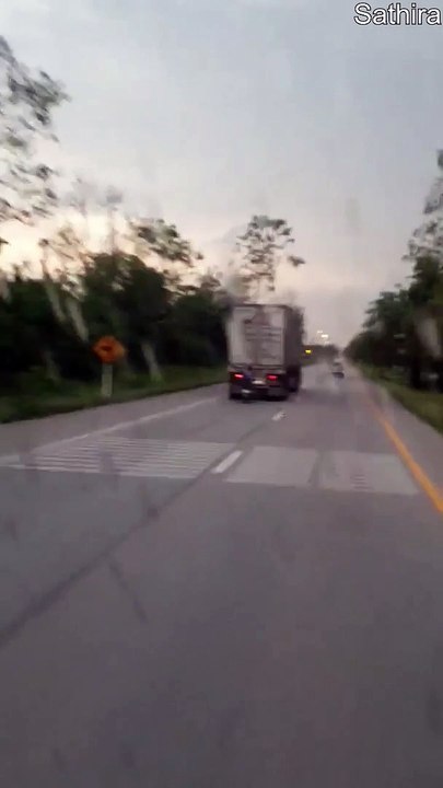 Motorcycle Man Bumper Jumping Cargo Truck